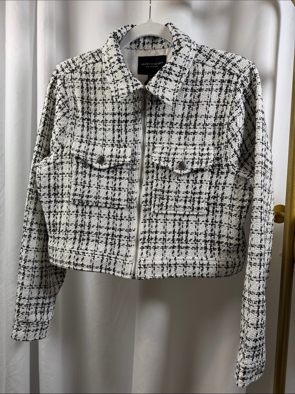 Velvet Heart Los Angeles Black & White Tweed Zip Jacket Medium